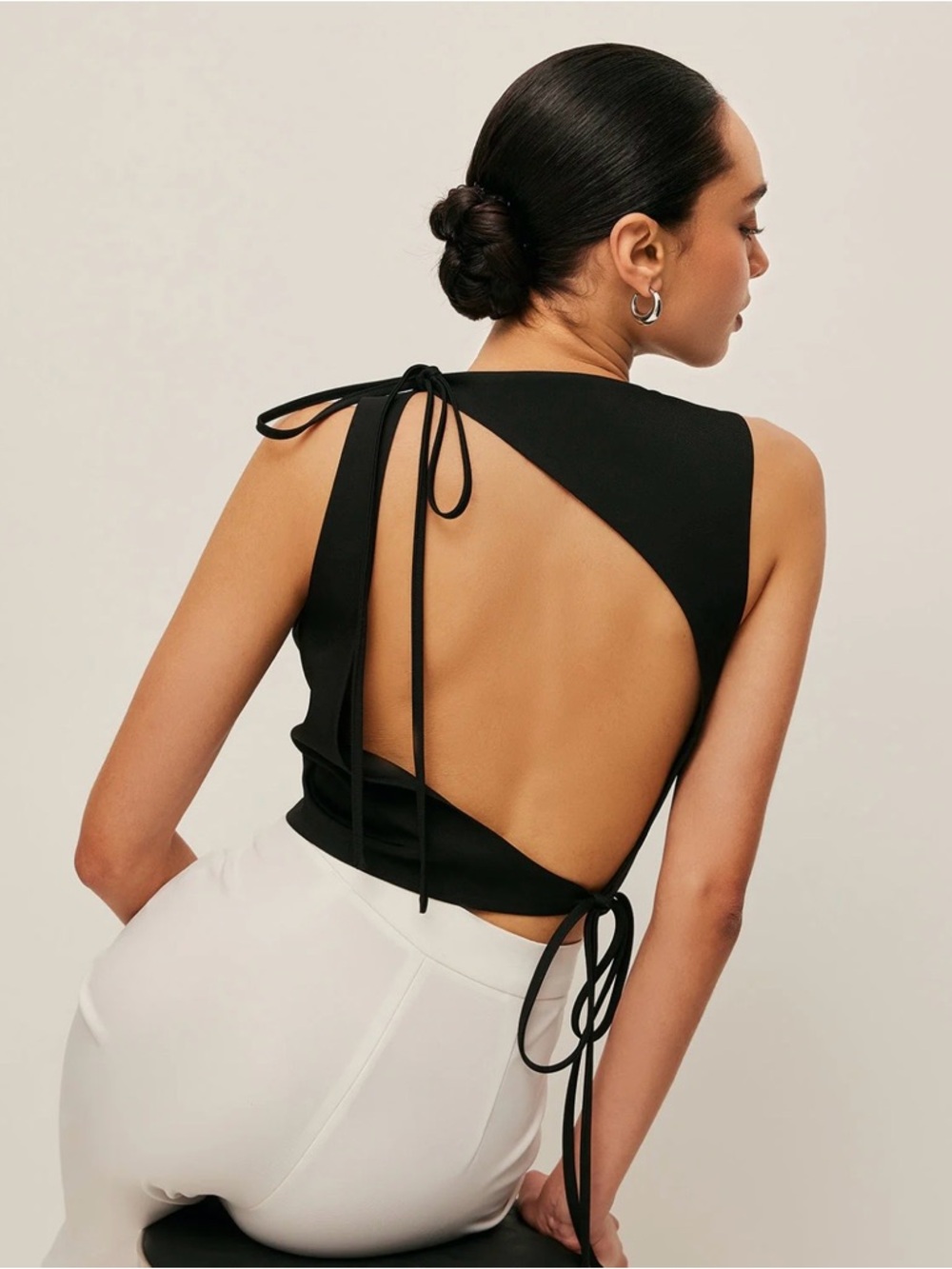 Commence NWT Sleeveless Black Open-Back Tie Detail top